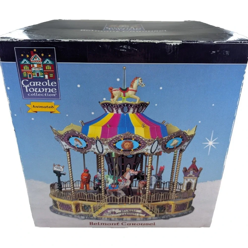 Lemax Carole Towne Belmont Carousel Christmas Village Animated Musical 2004 NIB